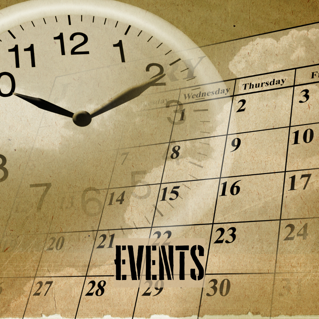 Menu image showing clouds with a calendar and clock, with the title Events.